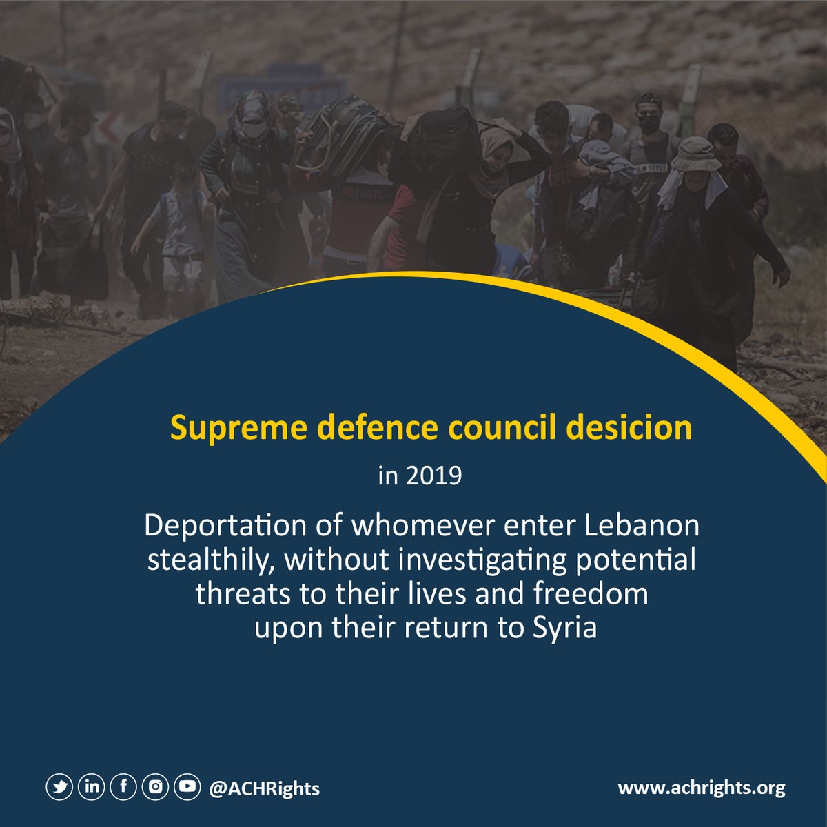 ACHRights's tweet photo. #Syrian_refugees will not live humanely in #Lebanon as long as they are forbidden to work and face the risk of #deportation at any time.  
#Together_for_humanـrights #irregular_migration https://t.co/W2imhvLzqM