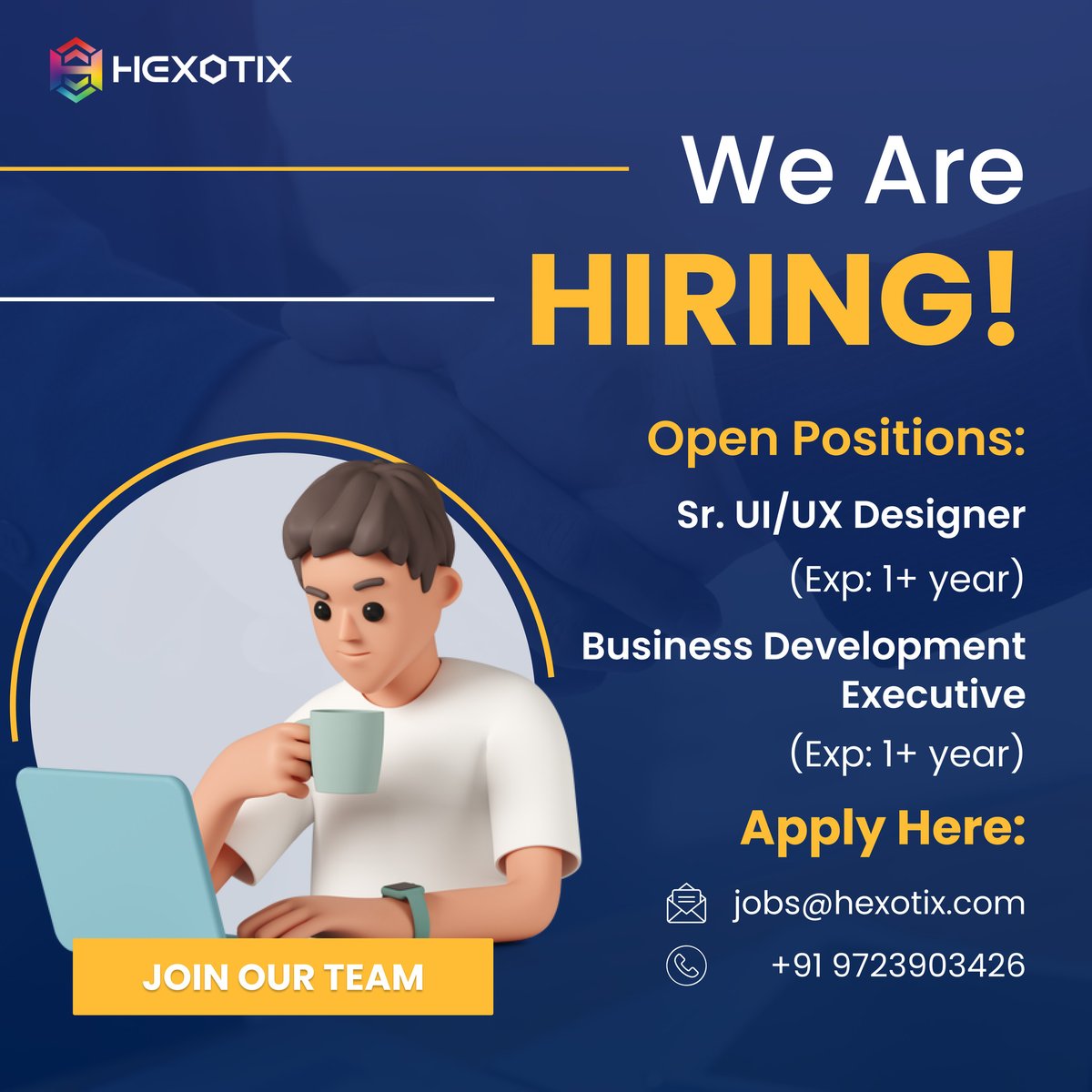 Are you an outgoing person who wants to work in a lively and exciting environment? Then our job vacancy post is just for you!

#job #opportunities #openings #vacancy #vacancies #jobsearch #suratjobs #ahmedabadjobs #hiring #hiringnow #hr