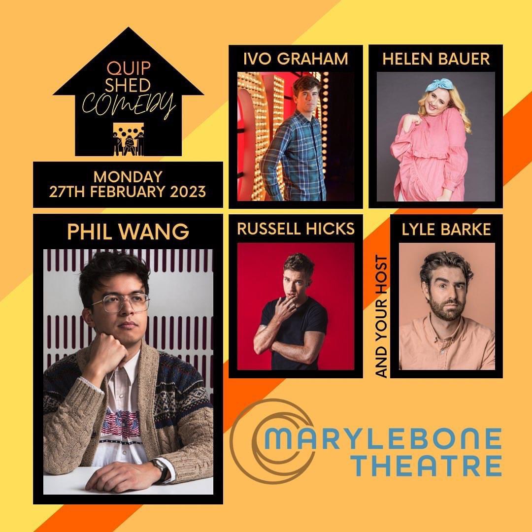🚨TONIGHT🚨

Only a handful of tickets remain to see
🌟 @PhilNWang 
🌟@IvoGraham 
🌟@HelenBaBauer 
🌟 @russellhickss 

Live in central London @MaryleboneTHLDN 🎤 

🎟️ marylebonetheatre.ticketsolve.com/ticketbooth/sh…

#philwang #comedyclub #livecomedy #comedians #londoncomedy #mondaynight #quipshed