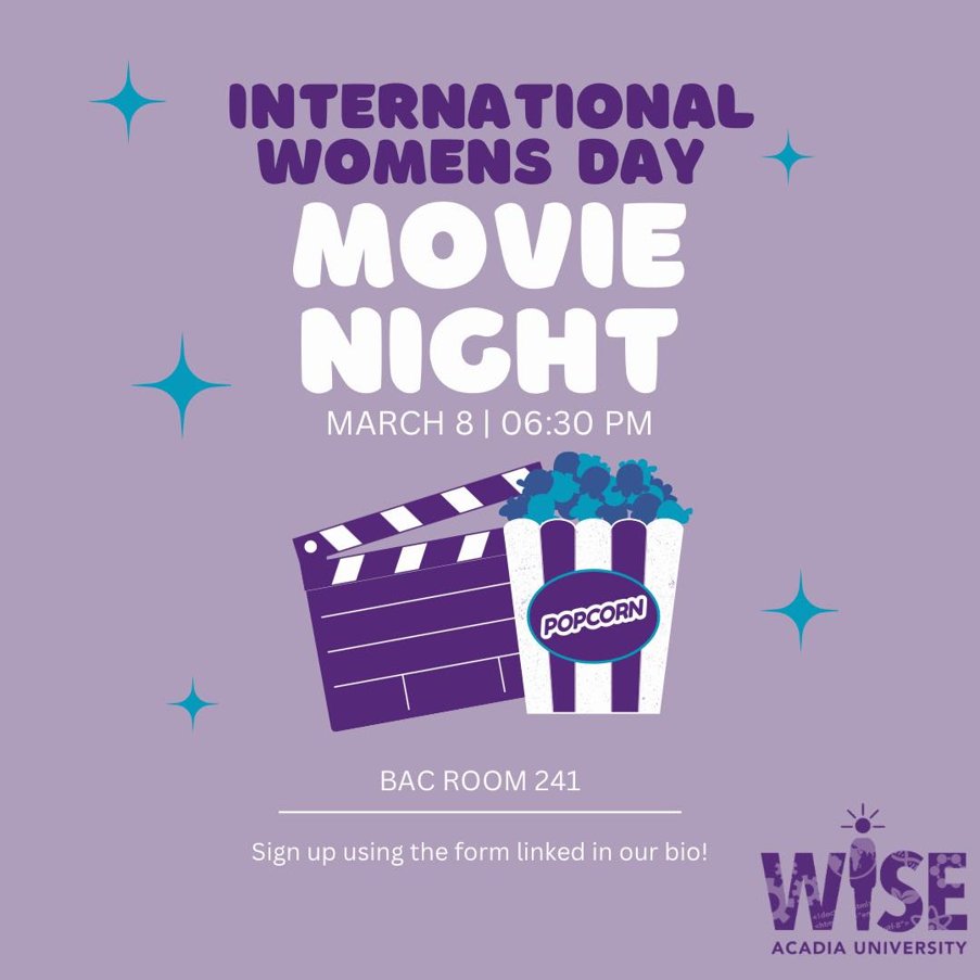 Plan to attend #WISEAcadia movie🎥night on #IWD2023, March 8th at 6:30 pm, <a href="/AcadiaU/">Acadia University</a> BAC 241, hosted by WISE Acadia Students &amp; WISE Acadia. Watch 'Picture a scientist' w/ us, enjoy snacks &amp; meet some new people. RSVPs  appreciated! docs.google.com/forms/d/e/1FAI…