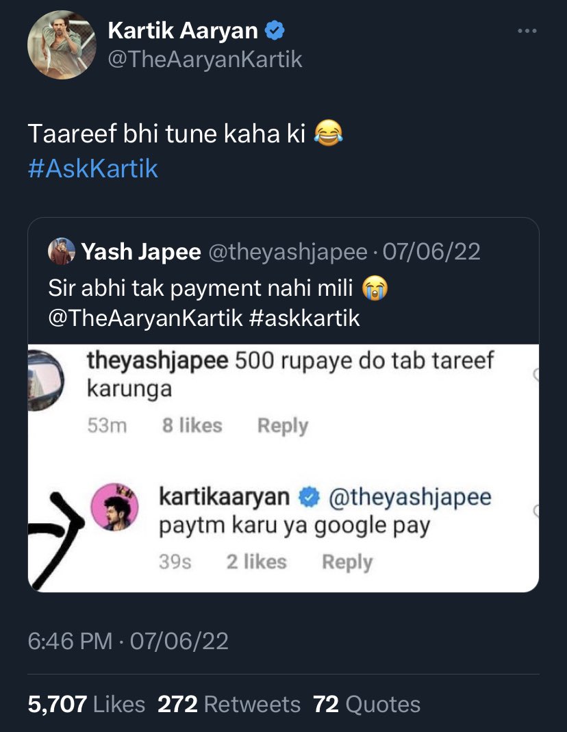 theyashjapee's tweet photo. Tareef kardi aur aapka pyaar bhi milgaya bas ab ek baar lambo me long drive chahiye sir,
Uske liye kya karna padega❤️@TheAaryanKartik #AskKartik https://t.co/XVv0vnkm4i