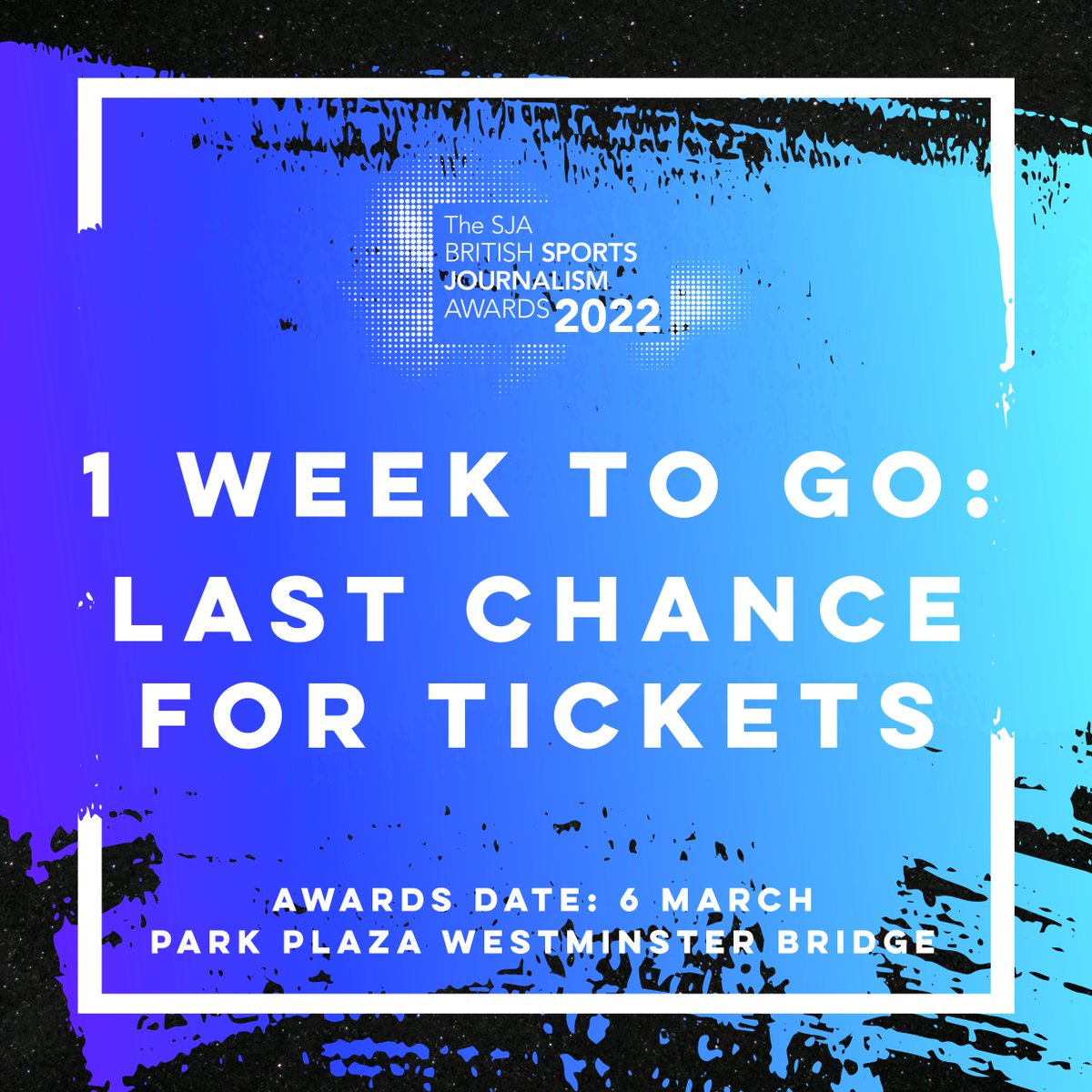 SportSJA's tweet photo. 1οΈβ£week to go until the SJA British Sports Journalism Awards.
The shortlists are out, the room is filling up and the stage is being set. This is your last chance to get your tickets for the big night when the winners will be revealed:
https://t.co/GKRN3cdVsP
#SJA2022
πππ https://t.co/MwwUgH6Xom