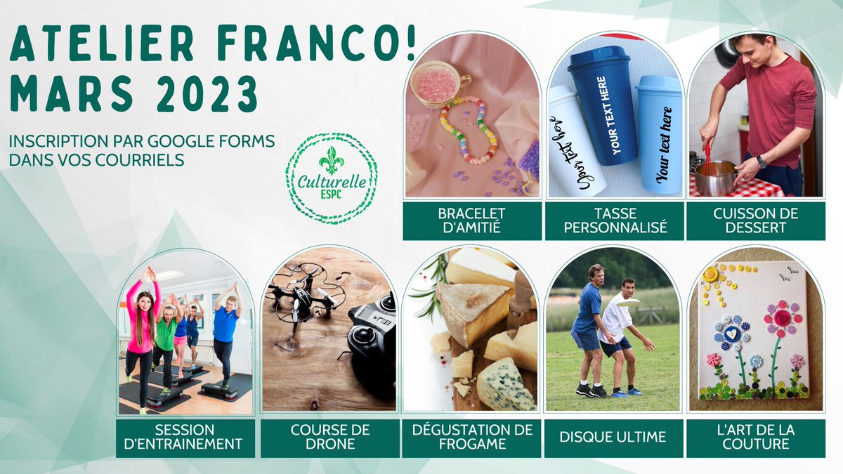 ESCPainCourt's tweet photo. Pour célébrer le mois de la francophonie, tout au long du mois de mars, nous offrons un différent atelier francophone juste pour s'amuser.
Vérifier vos courriel de Mme Jess pour vous inscrire.
#patriotesespc #rendezvousdelafrancophonie https://t.co/c2EU1YSkZe