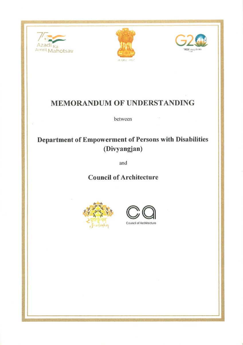 poornam_idam's tweet image. Council of Architecture recently signed an MoU with Department of Empowerment for Persons with Disabilities, @MSJEGOI for active participation of the architecture fraternity towards inclusive development of the society ensuring the principle of #LeaveNoOneBehind.
@g20org 1/n