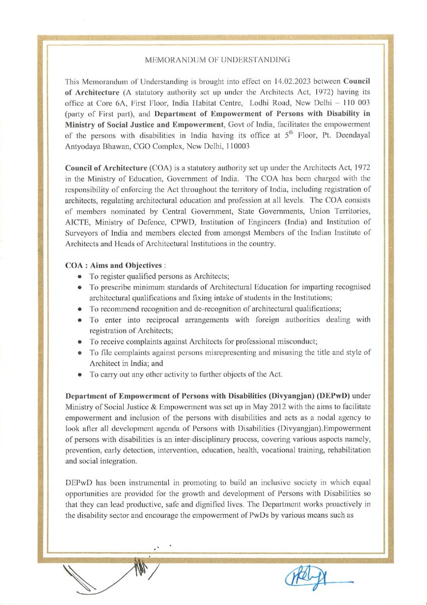 poornam_idam's tweet image. Council of Architecture recently signed an MoU with Department of Empowerment for Persons with Disabilities, @MSJEGOI for active participation of the architecture fraternity towards inclusive development of the society ensuring the principle of #LeaveNoOneBehind.
@g20org 1/n