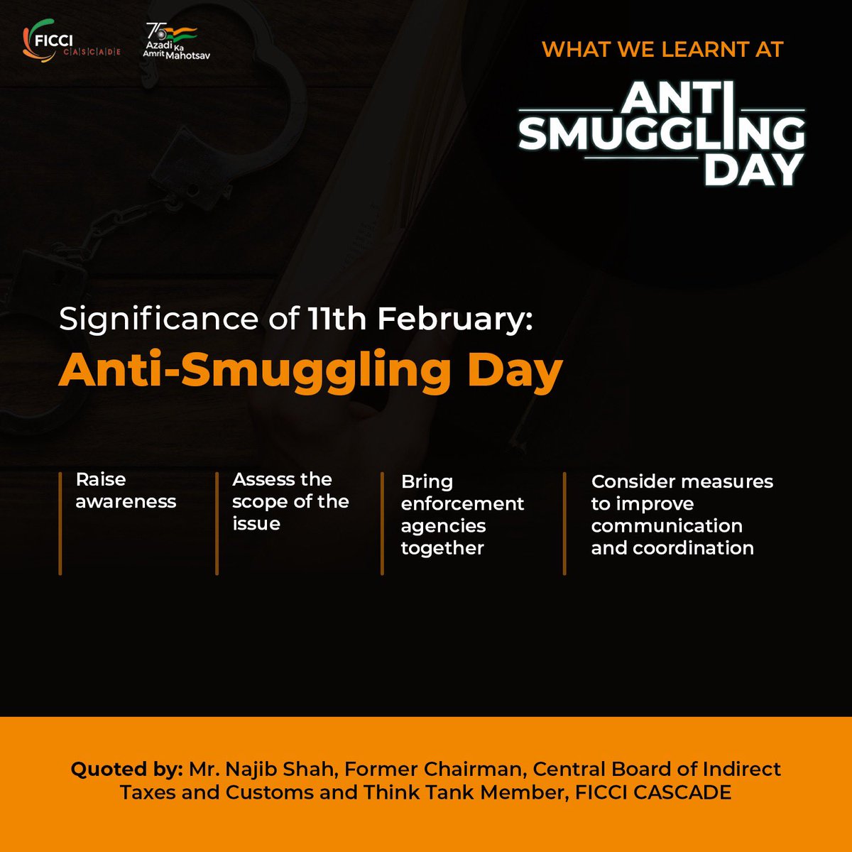 Cascadeglobal's tweet photo. #WhatWeLearnt @ #AntiSmugglingDay

The day was marked with the main aim of raising cognition about the effects of smuggling, and bringing together the enforcement agencies for better coordination. https://t.co/wSPvUiEQc5