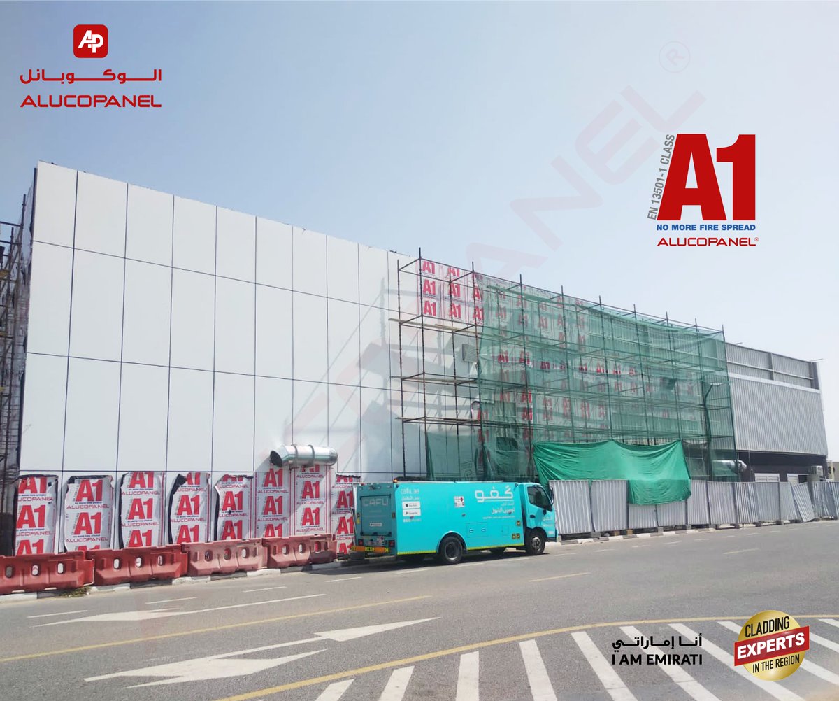 AlucopanelINT's tweet image. Danube Ras Al Khaimah Branch is proudly installed with the fire retardant Aluminum composite panel, Alucopanel® #A1, the Highest Fire-retardant Aluminum Composite Panel, certified as Euroclass A1, our Premium product.

#aluminumcompositepanel #alucopanel #firesafety #wallcladding