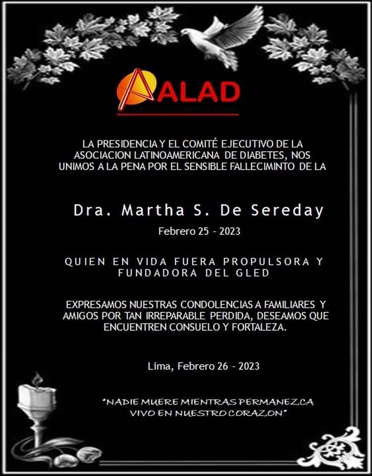 👉 Desde SOLAT lamentamos el fallecimiento de la Dra. Martha S. De Sereday y expresamos nuestras condolenicas a sus familiares y amigos por dicha pérdida.