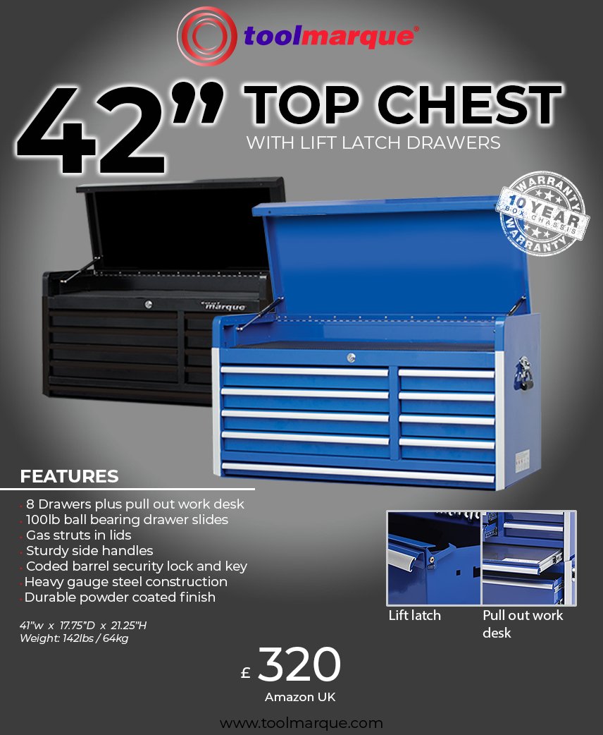 toolmarque's tweet image. #Toolmarque professional #tool #storage is available in 42" size! Keep your workspace organized and your tools easily accessible with this durable and high-quality storage solution. 
Available on #Amazon #UK:
42" Top #Chest in Blue &amp;amp; Black:
amazon.co.uk/dp/B0BMLY93N7?…
#ToolStorage