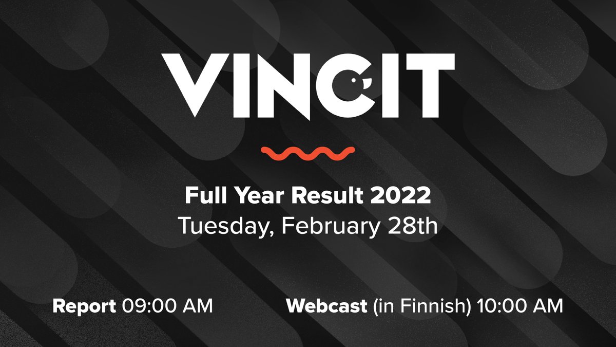 vincit_plc's tweet image. 🔸 Get ready for our Q4/22 report! It’s out tomorrow at 9 a.m. and our webcast (in Finnish) starts at 10 a.m. 

🔸 Results will be presented by our Chief Executive Officer Julius Manni and Chief Strategy Officer Jens Krogell. Our webcast can be found here: vincit.videosync.fi/q4-2022