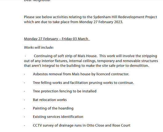 Continue with the tree felling that you do not have planning permission for? Proof that <a href="/Lovell_UK/">Lovell</a> 
 do not understand the law <a href="/LewishamCouncil/">Lewisham Council</a>
 <a href="/Stantec/">Stantec</a>. Not even paying lip service to biodiversity and planning regs <a href="/Hawkins_Brown/">Hawkins\Brown</a>
 <a href="/morgansindall/">Morgan Sindall Group</a> 
 #se26
