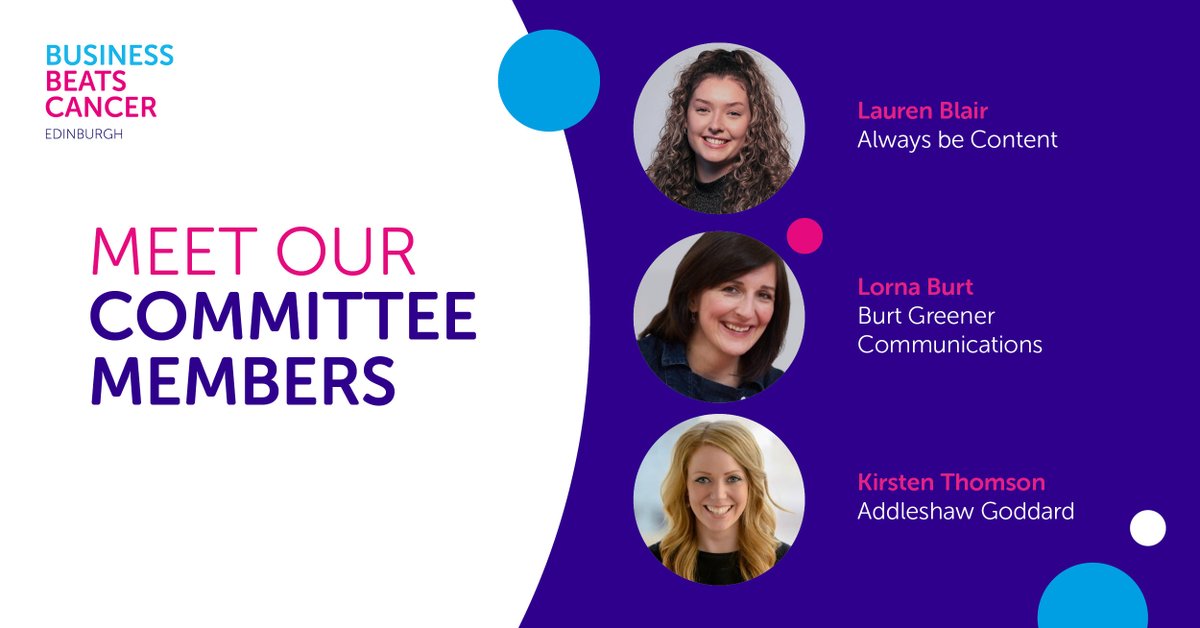 BizBeatsCancer's tweet image. Join us in offering a warm welcome to our new #BizBeatsCancer Edinburgh committee members Lauren, Kirsten and Lorna! 

There are some exciting events in the pipeline this year, so they will be sharing their expertise to help us go above and beyond in 2023! 

#CommitteeMember