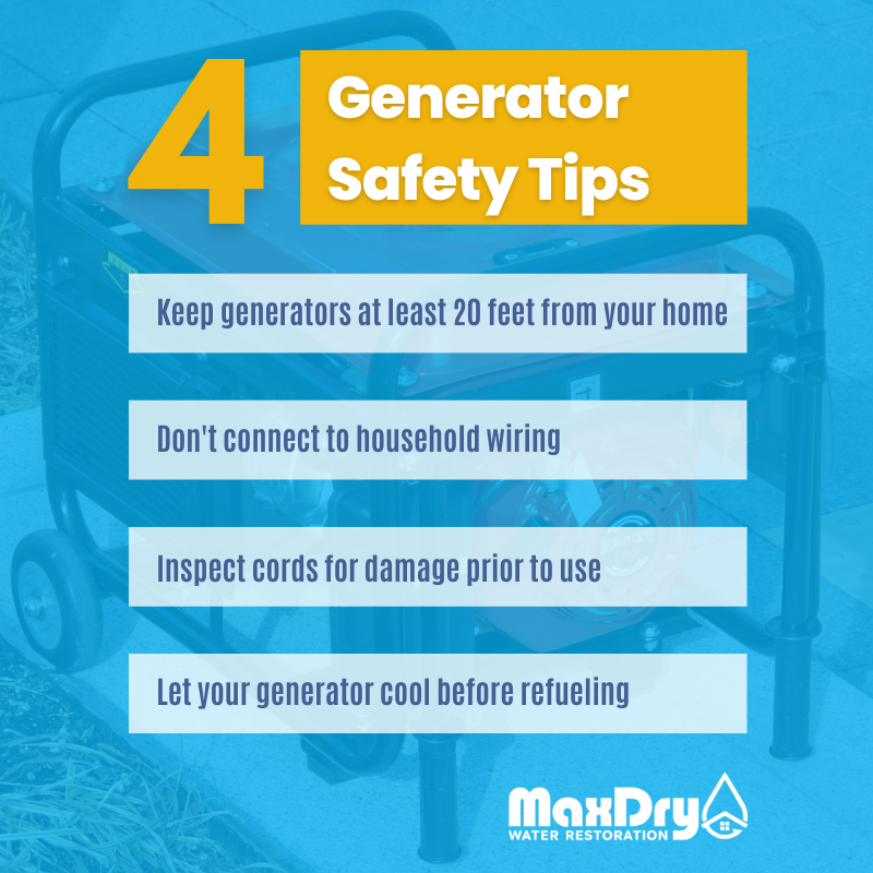 MaxDry_atl's tweet photo. Here are 4 tips for using a portable generator safely:

📌 Keep generators at least 20 feet from your home
📌 Don’t connect generators to household wiring 
📌 Inspect cords for damage prior to use
📌 Let your generator cool before refueling

#generatorsafety #maxdry #restoration https://t.co/QiCsytgn9o