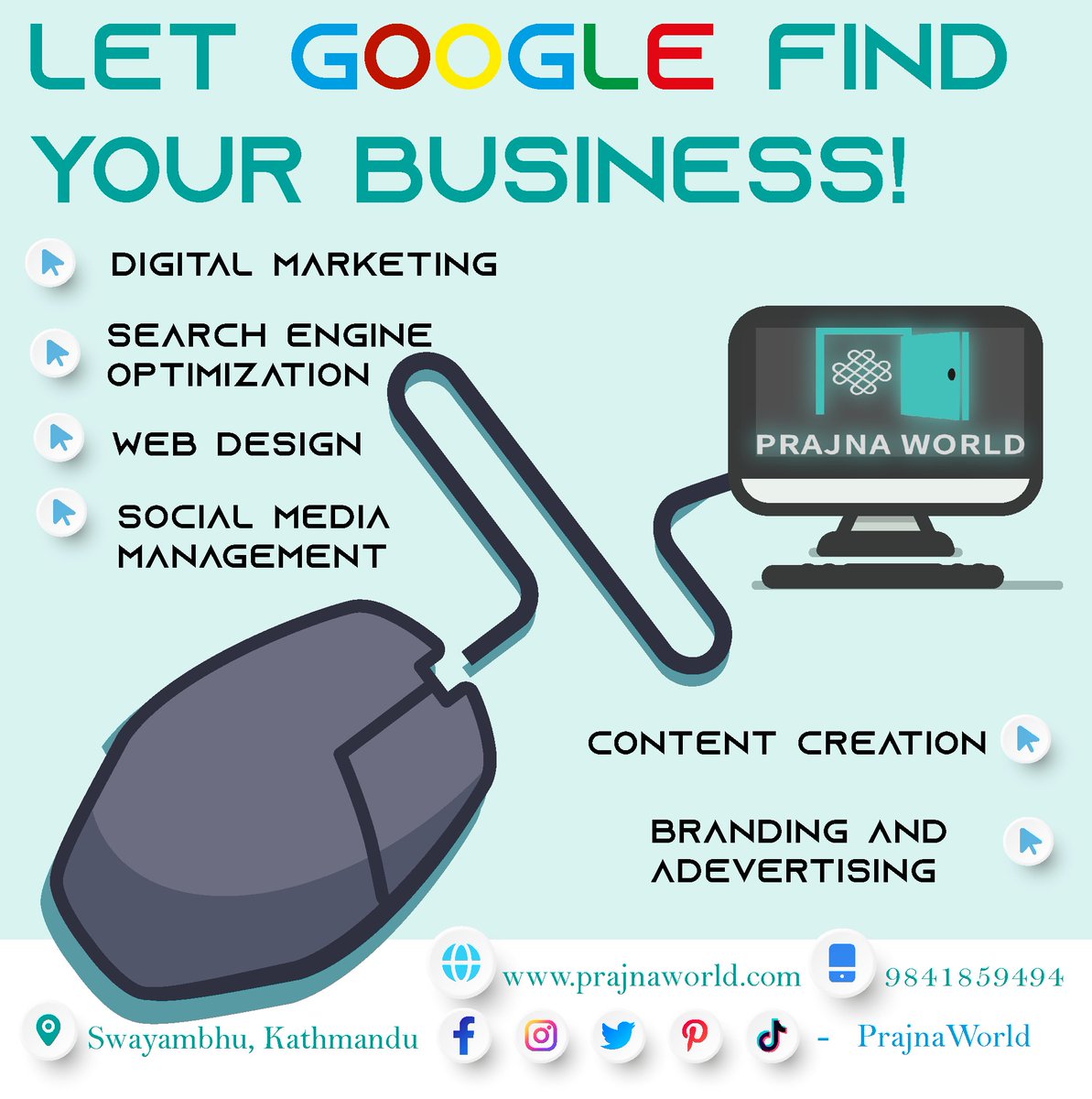 PrajnaWorld's tweet photo. "Don't get left behind in the digital age! Let us help you thrive online with our services. 🚀 From branding to website development, we'll help you stand out."
 Follow us for more info!
#digitalbusiness #branding #websitedevelopment #socialmediamarketing #leadgeneration https://t.co/hCJGIBSaZy
