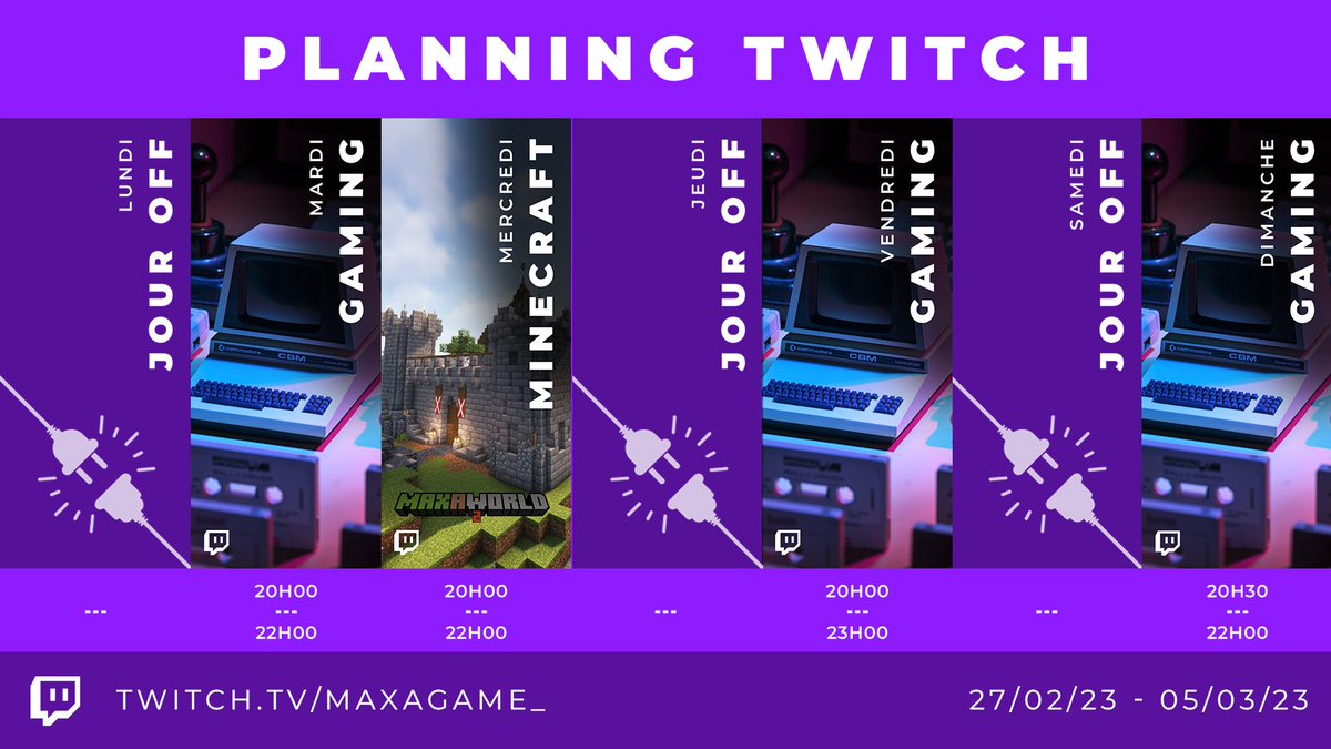 MaxAGame_'s tweet photo. C'est l'heure du planning de la semaine !
Voici donc les différents streams prévus pour cette semaine.
Rendez-vous comme toujours sur https://t.co/w5ki7Z7B0C ! https://t.co/q6LmW7kv6t
