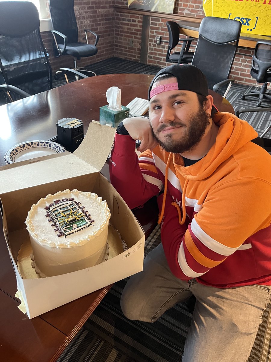 exit10agency's tweet image. Happy belated birthday to our Senior Designer, Steve! Featuring an edible homage to the office window he loves so much.
