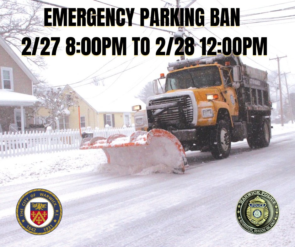 Well, folks, I think we all knew it was bound to happen this year. Plowable snow is expected later tonight. A parking ban will be in effect from 8:00pm tonight to 12 noon tomorrow. This is subject to change depending on Old Man Winters's mood.
