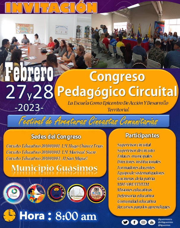 Desarrollo del Congreso Pedagógico Circuital Municipio #Guásimos #TrabajandoPorLaCalidadEducativa
#JuntosPorLaEducacion #AñoEscolar2022-2023 
#CalidadEducativa
<a href="/_laavanzadora/">Yelitze Santaella</a> 
<a href="/mppeducacion/">MPPEDUCACION</a>  
<a href="/berzabethg1/">Berzabethgandicaoficial</a>
@ZonaEducTachira 
<a href="/Crazet2011/">Crazet2011</a>
<a href="/INFO_MPPE/">INFO MPPE</a>