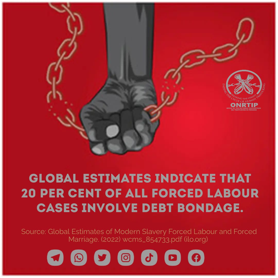 ONRTIPJamaica's tweet image. Did you know that 20 percent of all forced labour cases involve debt bondage?

#debtbondage #endforcedlabour