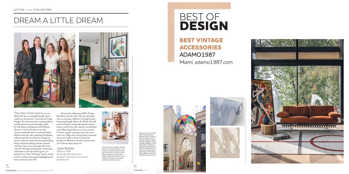 gfunkwheeler's tweet photo. Best of Design 2023 — "From The Best Showrooms To The Best Tastemakers, These 50 People And Places Are Shaping The Design Scene In South Florida." - Modern Luxury Magazine, February 2023 Issue featuring @shopadamo1987! Thank you Modern Luxury, Miami Magazine, Ocean Drive Magazine https://t.co/JxEZuXuXSW