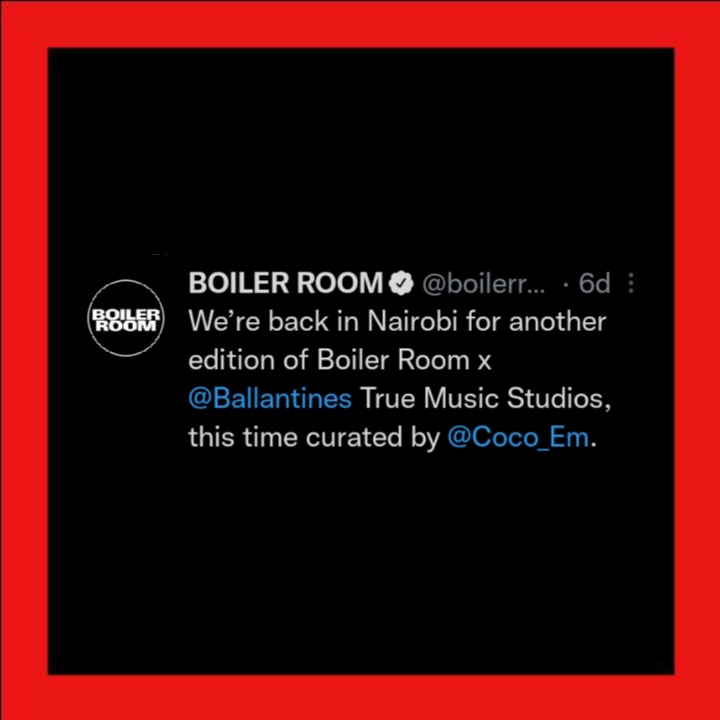 #KultureNews 

Boiler Room have announced their return to Nairobi,appointing <a href="/coco_em/">Coco Em</a> as the curator of the four day event.The first edition was a celebration of drill culture &amp; was curated by Burukyln Boyz. This time the event will more likely focus on ADM and R&amp;B /Alté acts.
