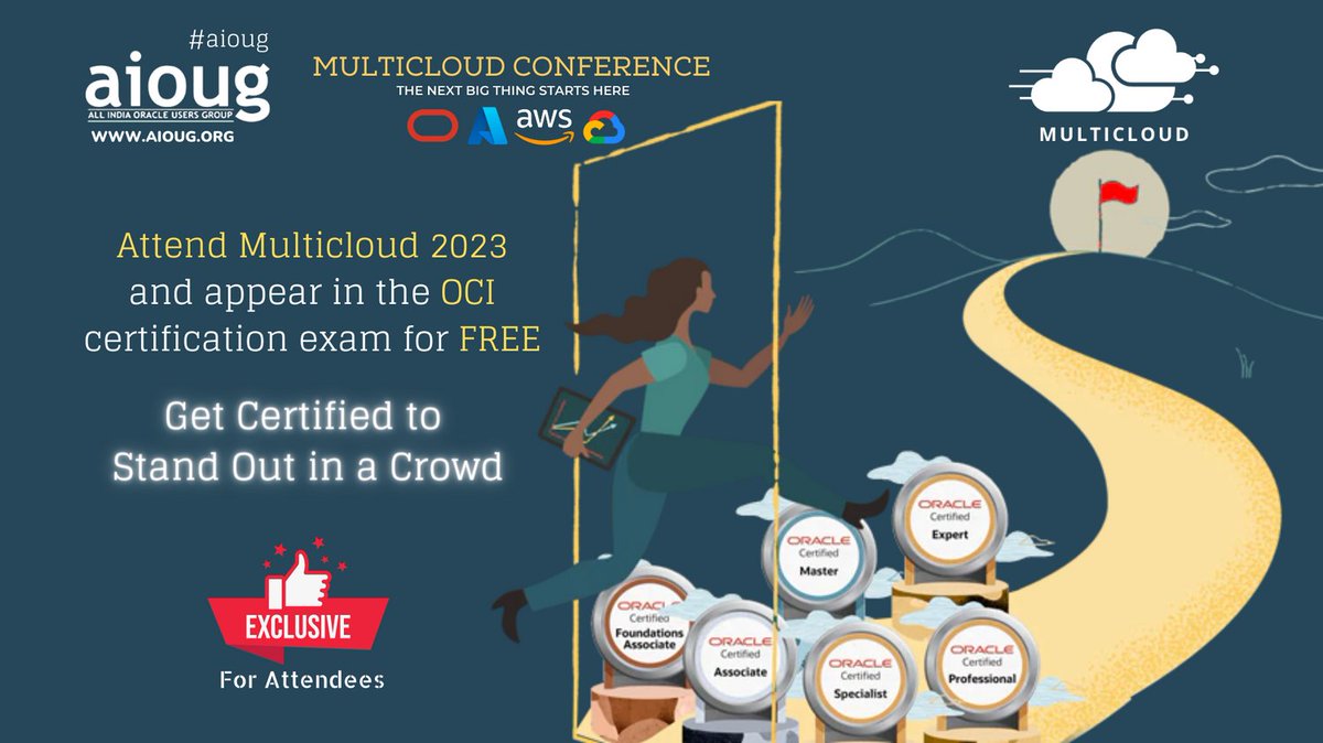 AIOUG's tweet image. Your future in focus. Come take the next step in your career at #OCI.
 Register today  bit.ly/aioug-mc @oracleugs 
@OracleCloud @Azure @awscloud @googlecloud #aioug #oracledatbase #OracleCloud #multicloud