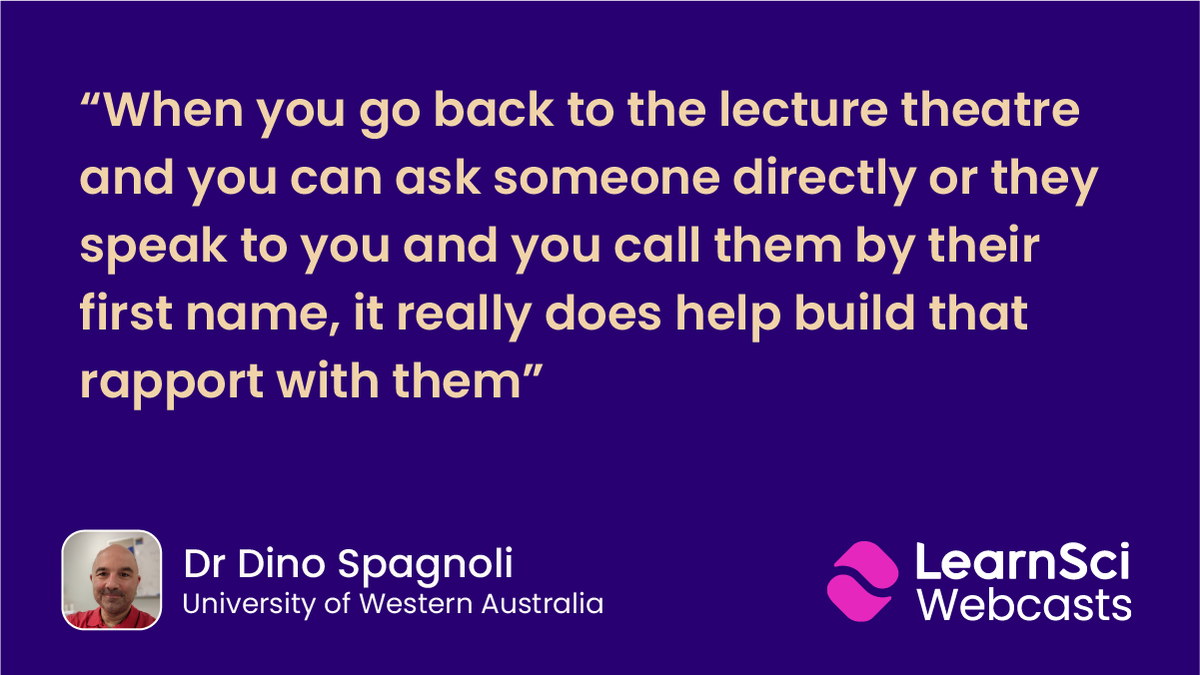 LearnSciHQ's tweet photo. Learning students' names when in small groups is a great way to increase connectivity in large lecture theatres 🧑‍🏫

Hear more strategies for teaching large classes from @dino_spagnoli and @RyanMewis in our latest webcast episode 👉 https://t.co/0UnZAndazs

#ChemEd #BioEd https://t.co/aKerFbtH5I