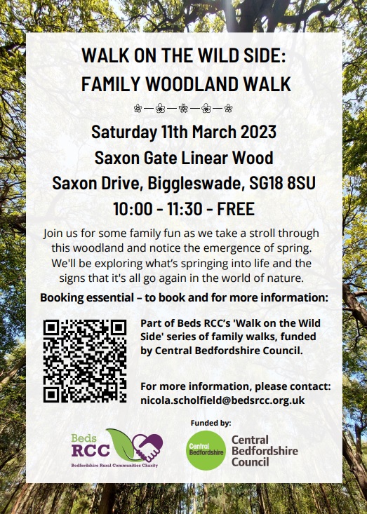 Join us for our next FREE Family Woodland Walk in Biggleswade on Saturday 11th March, where we'll be exploring what’s springing into life this season. 🌱🌼 Find out more and book on: bit.ly/3KH1InZ 

@letstalkcentral 
#wellbeingwalk #Biggleswade #Bedfordshire #walk