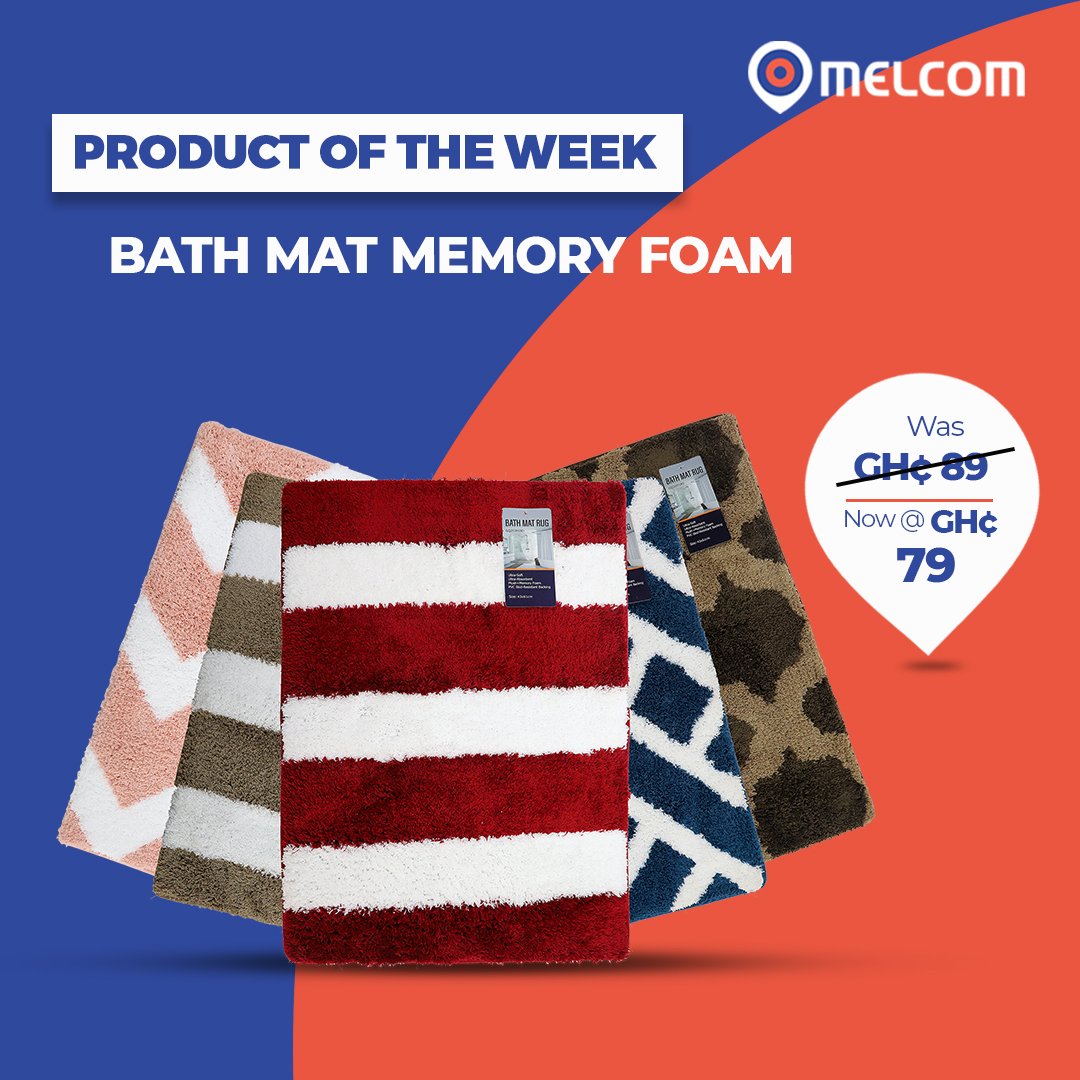 Say goodbye to cold and hard bathroom floors with our Bath Mat Memory Foam. Its soft, cushioned surface is the perfect way to keep your feet warm and comfortable after a bath or shower! Selling at GH79 at a Melcom Shop near you! #WhereGhanaShops #BathMatMemoryFoam #MelcomGhana