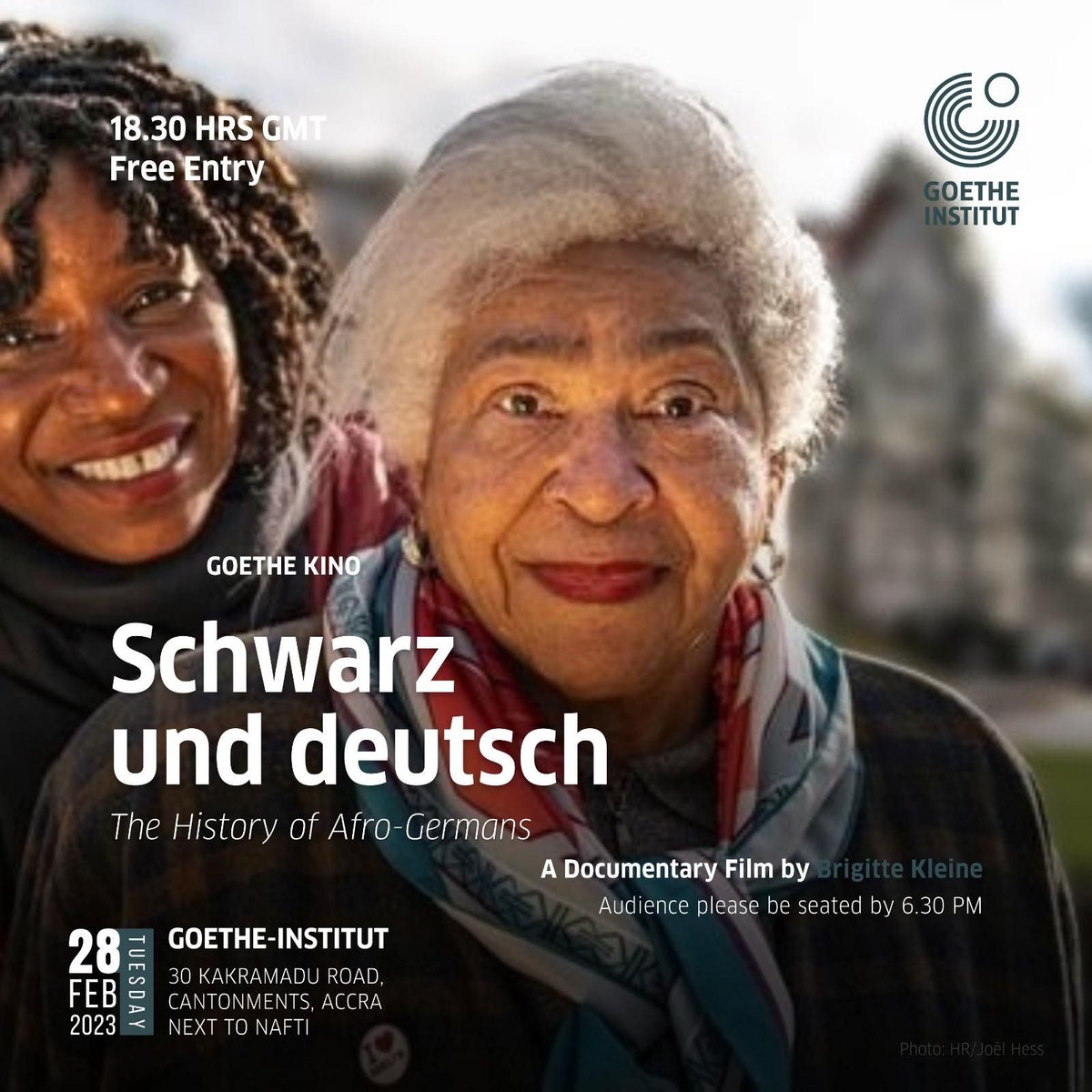 Tomorrow at 18:30 GMT

In “Schwarz Und Deutsch” (Black and German), women and men from four generations tell their moving, stirring and proud stories. Abenaa Adomako, who is a member of the cast, will give a briefing after screening.
#goetheinstitutghana #goethekino #kultur