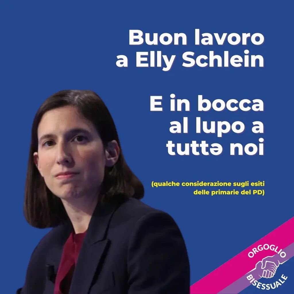 OrgoglioBi's tweet photo. Elly Schlein ha vinto le primarie del #PartitoDemocratico che per la prima volta sarà guidato da una donna che ha dichiarato di aver amato uomini e donne.

Si tratta di un momento importante per un partito che in 15 anni ha perso più della metà del propr… https://t.co/NLIBQ9Xyuq https://t.co/3em4EPtPPZ