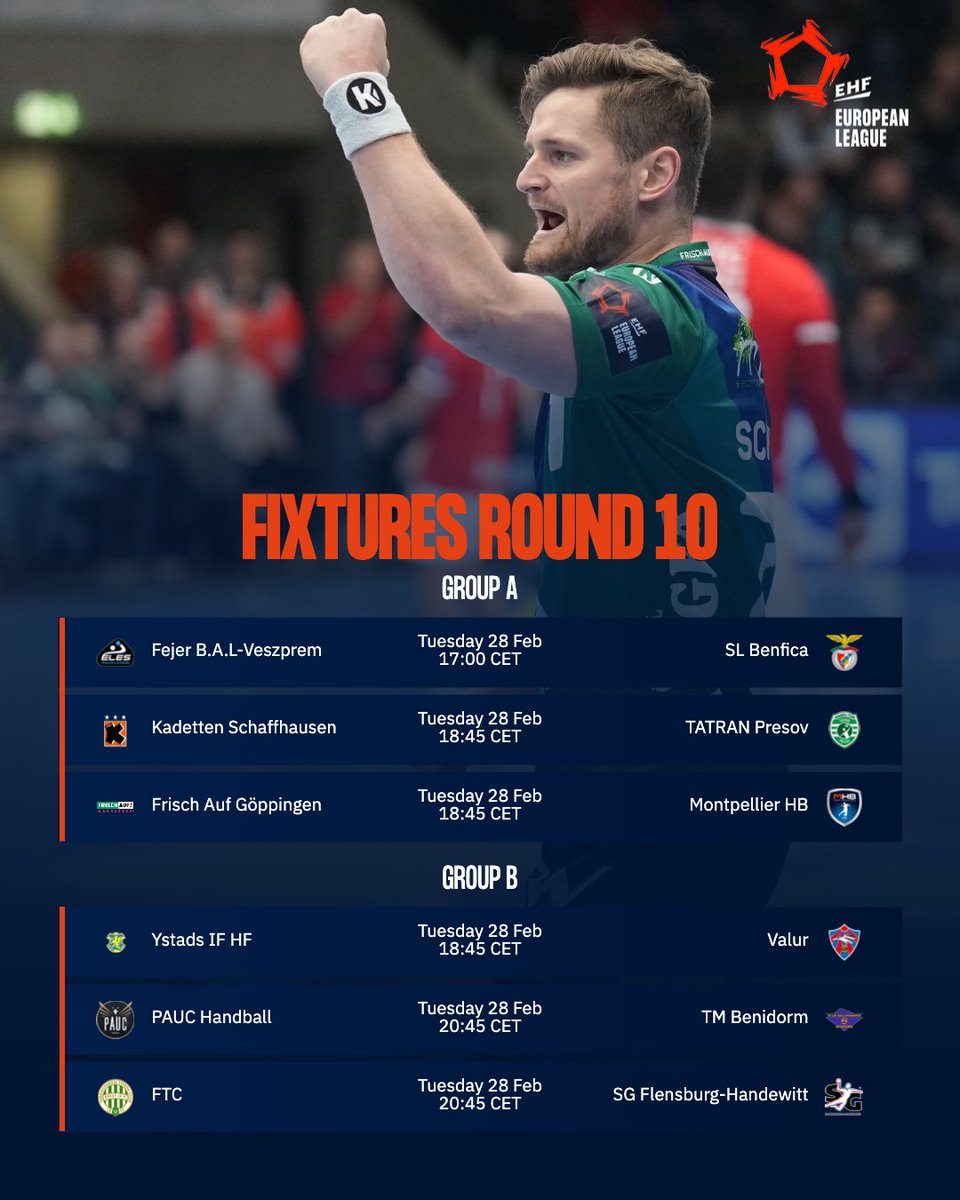 EHF European League on Twitter "🟠 Fixtures Round 10 ehfel 🔥 2️⃣ Last 16 tickets 🎟 up for