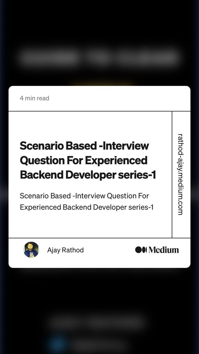 ajtheory's tweet image. “Scenario Based -Interview Question For Experienced Backend Developer series-1” by Ajay Rathod
link.medium.com/sdWi2JJcLxb
@JavaTrendss @javinpaul @javarevisited @javacodegeeks 
#java #coding #programmng #webdevelopment