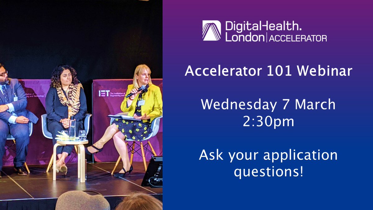 Applying to the #DHLAccelerator but not sure where to start?🤔 

Sign up to the 'Accelerator 101 webinar' to hear from the <a href="/DHealthLDN/">DigitalHealth.London</a> team and alumnus company <a href="/SoarBeyondLtd/">Soar Beyond Limited</a>. Register here: bit.ly/3Z7Yjmw