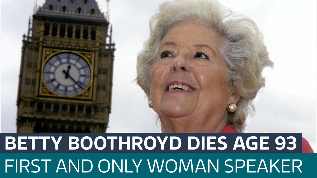 itvnews's tweet photo. Former Commons Speaker, Betty Boothroyd has been remembered as an "inspirational politician" who broke the glass ceiling with "panache," following her death at the age of 93 https://t.co/OWWAifJBG0 https://t.co/hrAE16bfTc