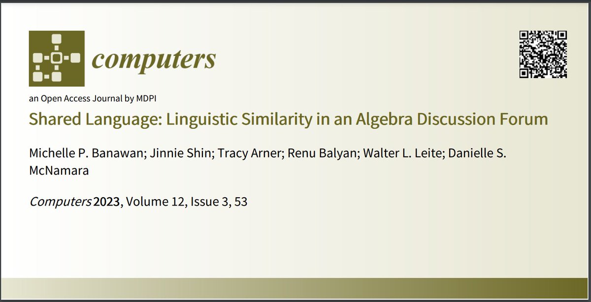 michellebanawa1's tweet photo. Our work on a computational discourse analysis of an Algebra Discussion Forum is now published @MDPIOpenAccess #LLMsInAction #MathDiscourse #languagemodels 

You can view the article at https://t.co/IASIaEmQrD https://t.co/w5nHJkDpib