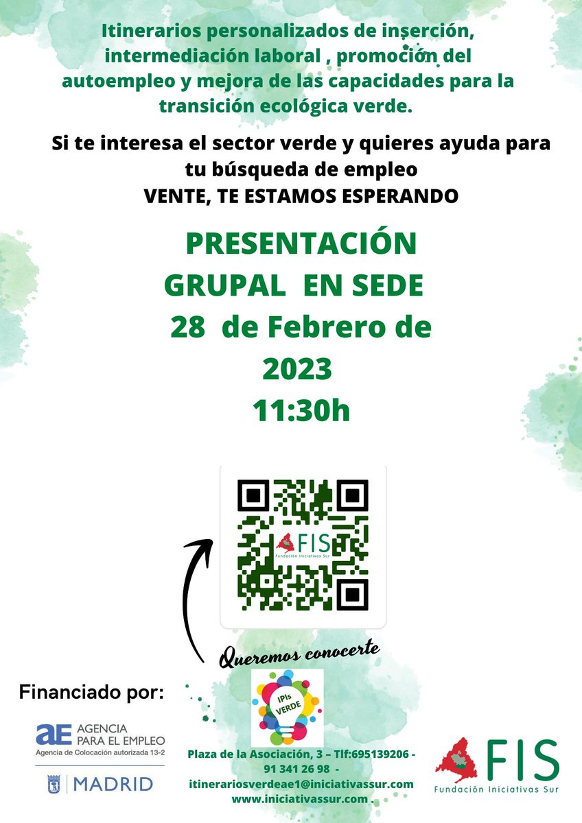 Todavía estás a tiempo de venir a nuestra  sesión grupal de presentación hoy  28/02/2023  a las 11:30   en nuestra sede, para todas las personas  interesadas en nuestros  #itinerarios #personalizados  #insercion #sectorverde #empleo #formacion  #cursosgratuitos #BAE
