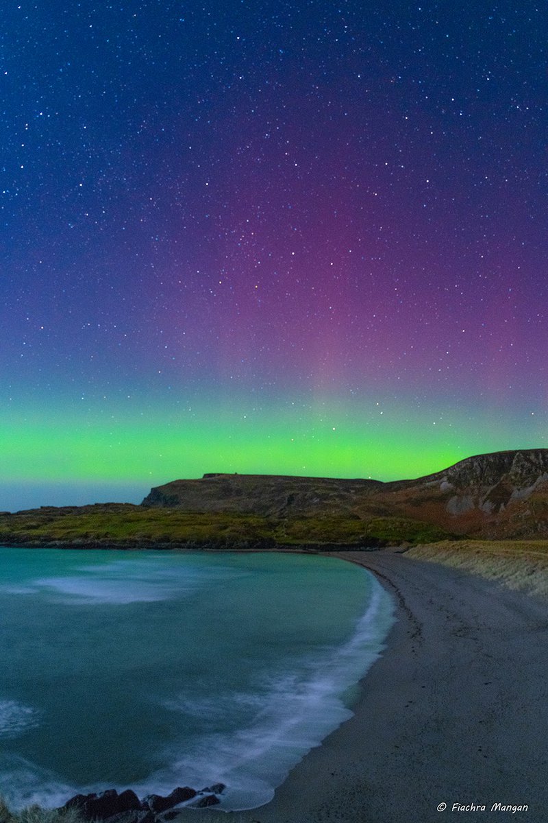 Glen Beach, Glencolmcille, bathed in the colour and light of the Aurora.