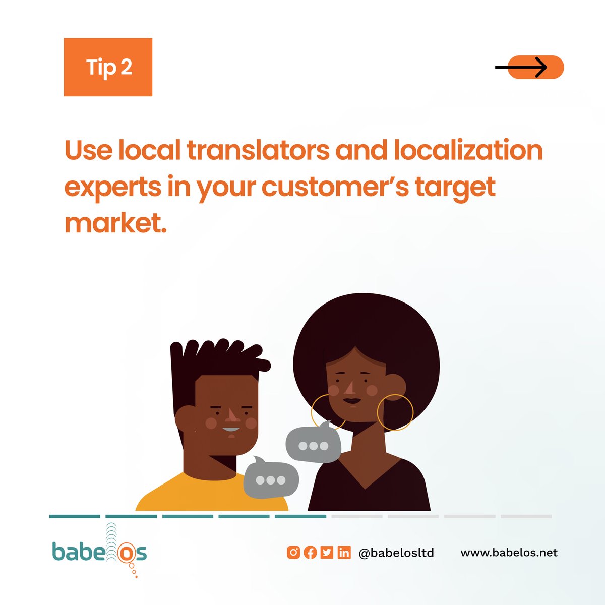 Babelos's tweet image. Tip 2 - Use local translators and localization experts in your customer’s target market.
#Babelos #BabelosLtd #Localizationstrategy #Localizationstrategytips