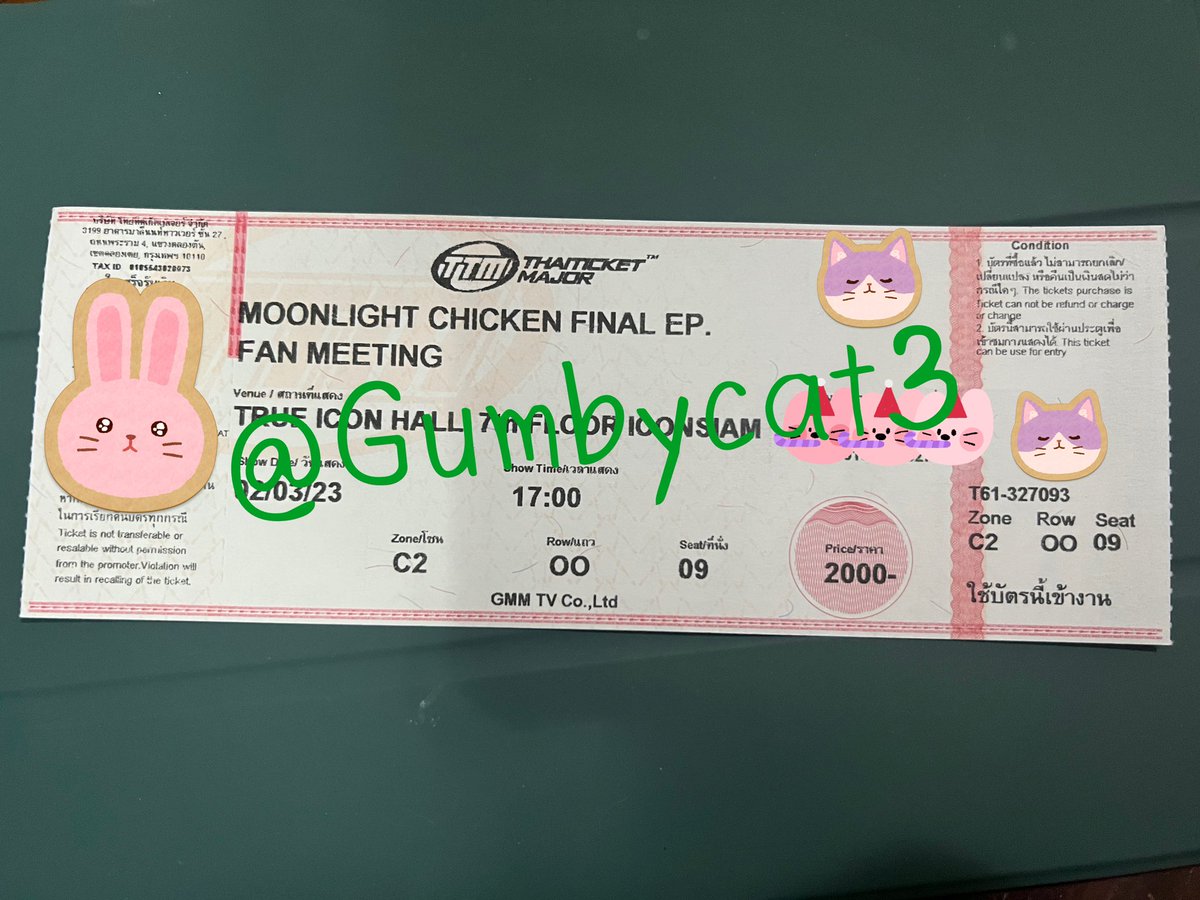 Gumbycat3's tweet photo. ขายบัตรโซน C2 ราคา 2000 + ค่ากดจากร้านที่จ้างกด นัดรับจ่ายสดหน้างานค่ะ สนใจ DM ได้นะคะ #MoonlightChickenFinalEPFan #MoonlightChickenFinalEP #MoonlightChicken https://t.co/Z3IpaW3dac