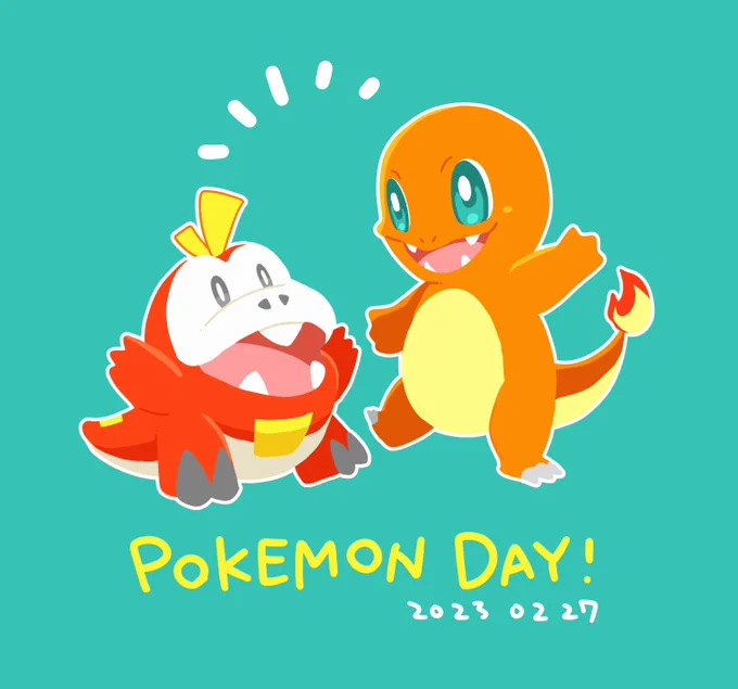 #PokémonDay最古と最新の相棒はほのおだったな～という勢い描き!めでた～い! 