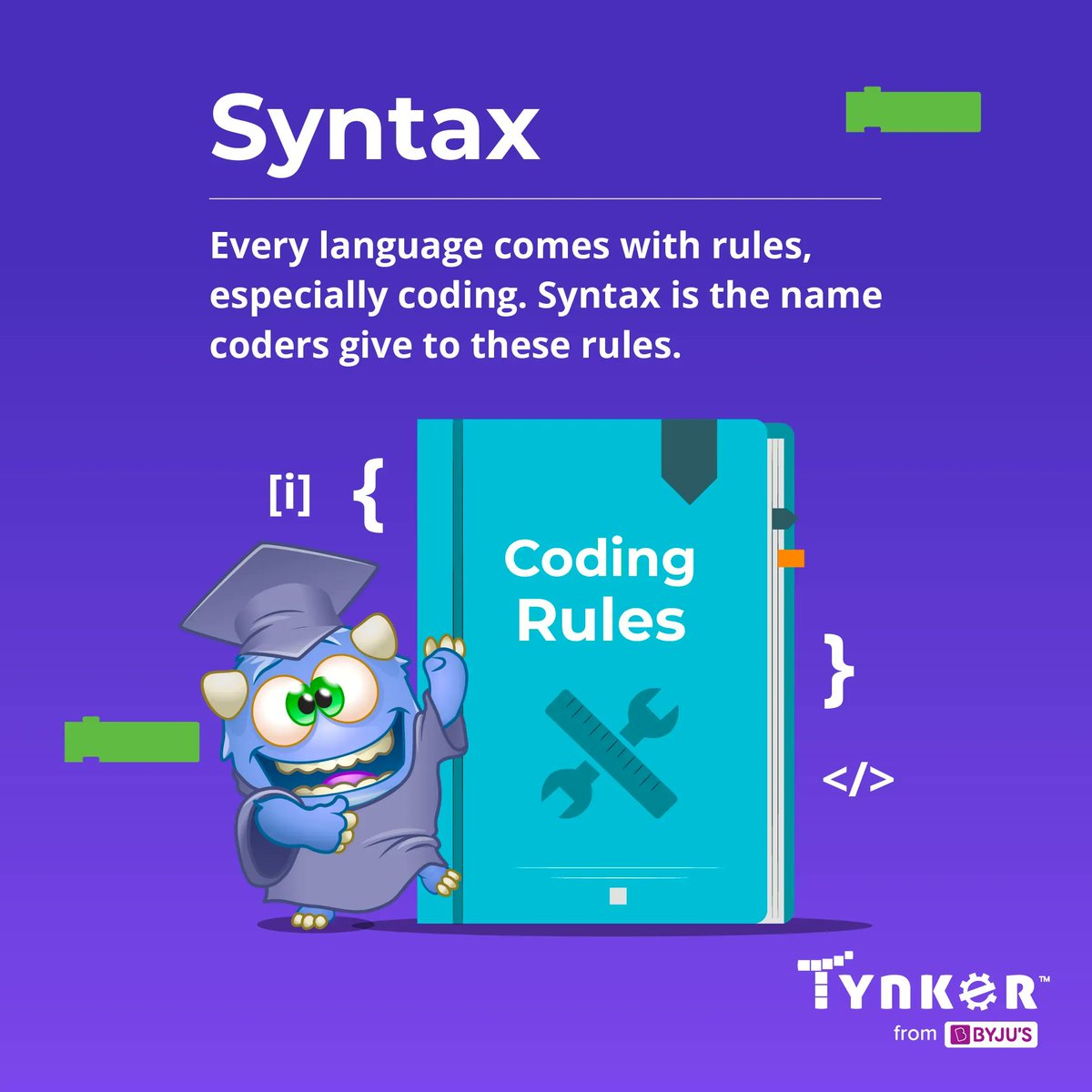 gotynker's tweet image. Coding Vocabulary (Part 3)
#Syntax
.
.
#Coding #CodingVocabulary #Techeducation #LearnCoding #Learntocode #Tynker #BYJUS #KidsCoding #CodingforKids #CodingforTeens #Kidsextracurricular #Code #CodingSyntax