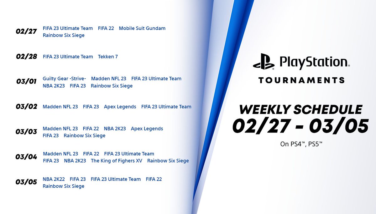 ESL Play (@ESLPlay) on Twitter photo 2023-02-27 13:29:20 February may be the shortest month, but it's not short on esports excitement! ๐ The #PlayStationTournaments are heating up and the competition is at its peak ๐ฅ Don't wait, join now and make this month one to remember! ๐ esl.gg/PS4_Tournaments #PS4Tournaments #Esports February may be the shortest month, but it's not short on esports excitement! ๐ The #PlayStationTournaments are heating up and the competition is at its peak ๐ฅ Don't wait, join now and make this month one to remember! ๐ esl.gg/PS4_Tournaments #PS4Tournaments #Esports