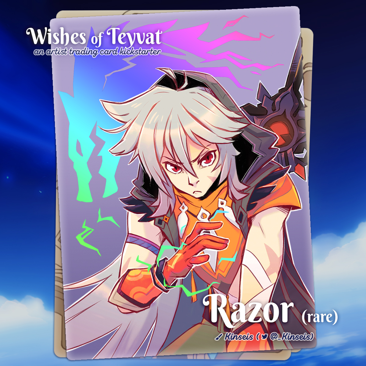 Kinseis 🦉✦ (@_kinseis) on Twitter photo 2nd full card for <a href="/WishesofTeyvat/">Wishes of Teyvat</a>: Razor (Rare) 🐺 This one will have spot holo!
Fun fact: I was a Razor main since launch (until Itto arrived)
Don't hesitate to check the project out!
#GenshinImpact 2nd full card for <a href="/WishesofTeyvat/">Wishes of Teyvat</a>: Razor (Rare) 🐺 This one will have spot holo!
Fun fact: I was a Razor main since launch (until Itto arrived)
Don't hesitate to check the project out!
#GenshinImpact