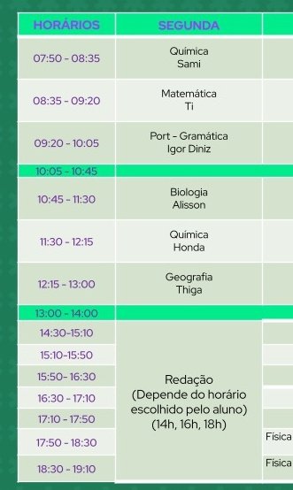 studybeca's tweet image. meus horários de hoje