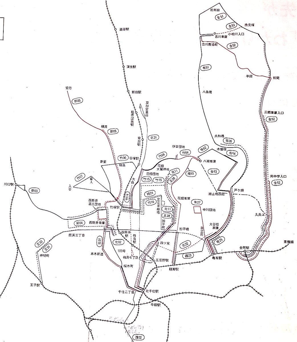RT @plsetsuna: 東武バスの都区内系統番号付与時(昭和47年?)の案内図