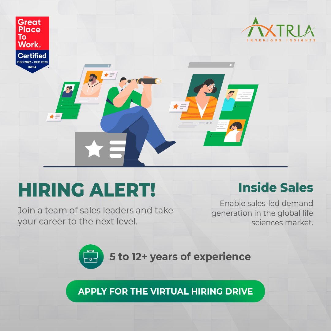 Axtria's tweet photo. Are you a #sales superstar looking for your next big #opportunity❓
If you’re ready to take your skills to the next level and be part of a winning team, #apply now: https://t.co/xnyrqzzYCR 🚀
#AxtriaHiring #AxtriaHighGrowth #InsideSales #Axtria https://t.co/52my6cMTpU