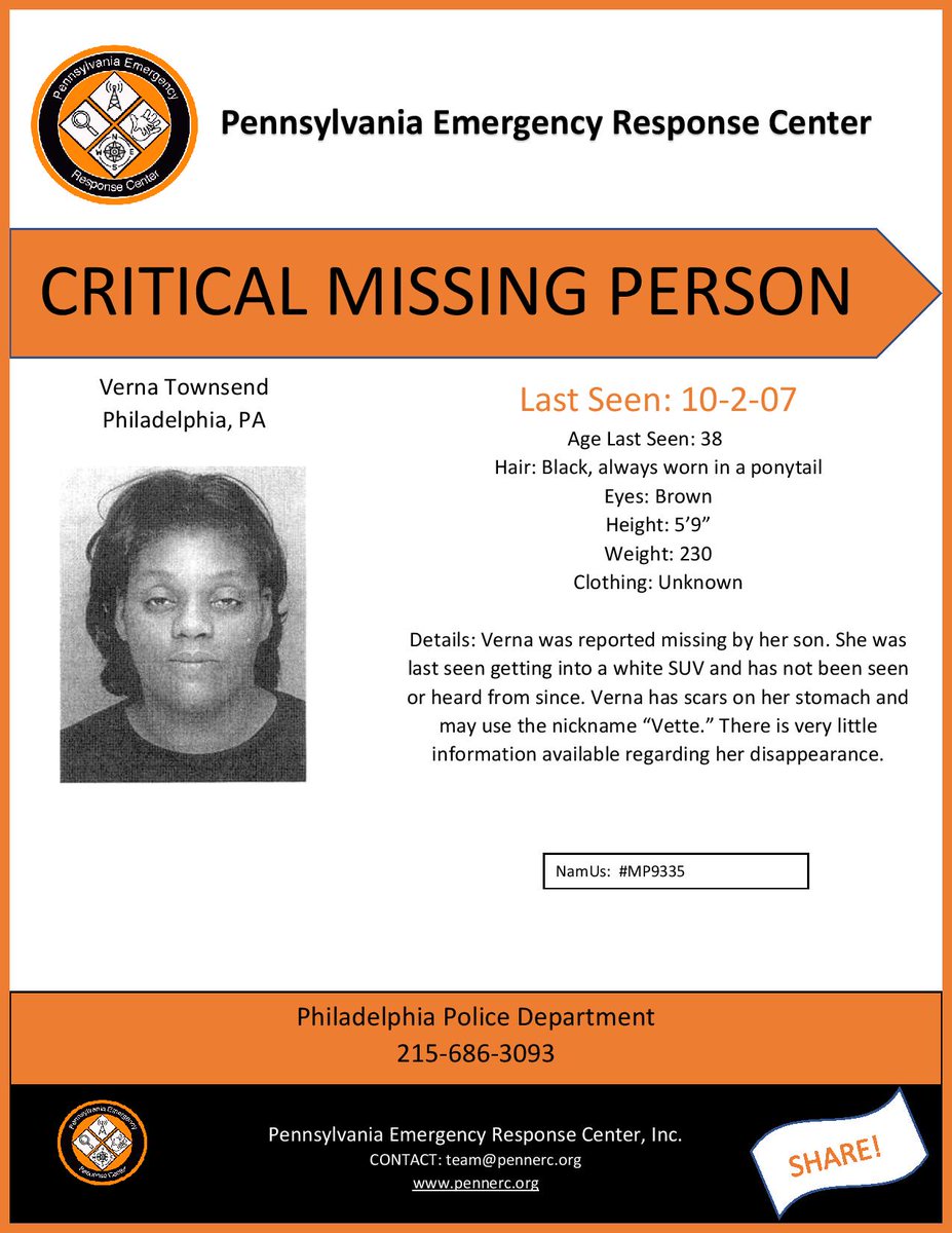 Penn_ERC's tweet photo. #vernatownsend #missing #missingperson #coldcase #RT #everysharehelps #philadelphia #pennsylvania #pennerc #sotheyallcomehome https://t.co/nguh9ILjAd