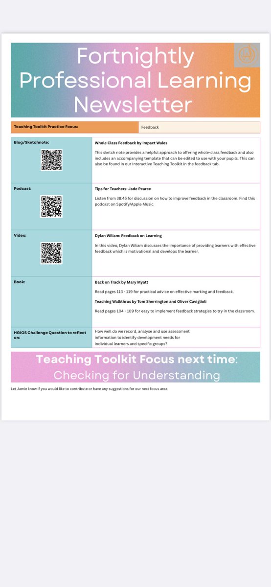 Another excellent selection of self-directed professional learning offers available to staff at <a href="/lawps/">Law Primary School</a>. 

This time our newsletter focuses on feedback in the classroom.

<a href="/ImpactWales/">Impact</a> <a href="/PearceMrs/">Jade Pearce</a> <a href="/dylanwiliam/">Dylan Wiliam</a> <a href="/MaryMyatt/">Mary Myatt</a> <a href="/teacherhead/">Tom Sherrington</a> <a href="/olicav/">oliver caviglioli</a>