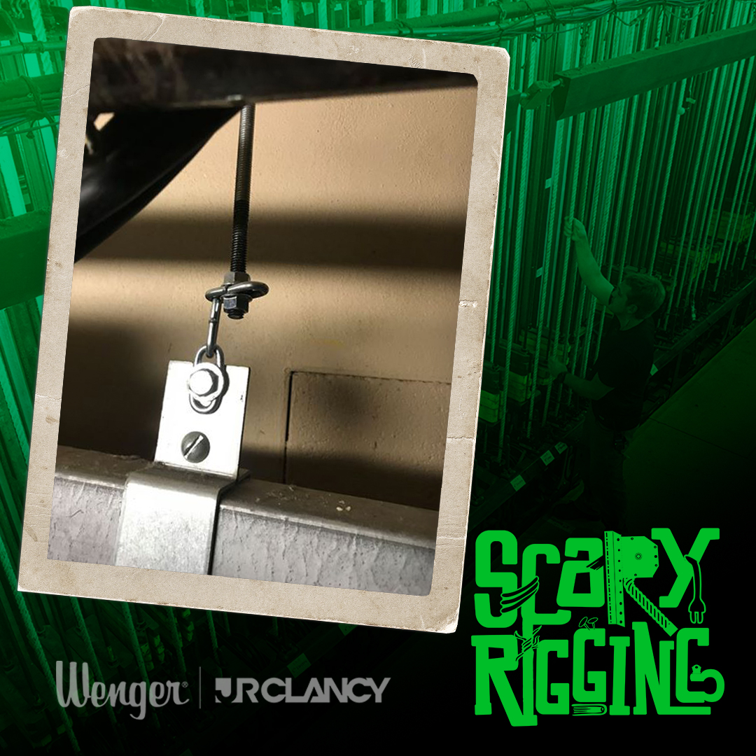 JRClancy1885's tweet photo. #ScaryRigging - To avoid accidents and injuries, utilize specified hardware for overhead rigging the way it is intended.  Don’t just use what’s lying around. https://t.co/E5OY7edW6O